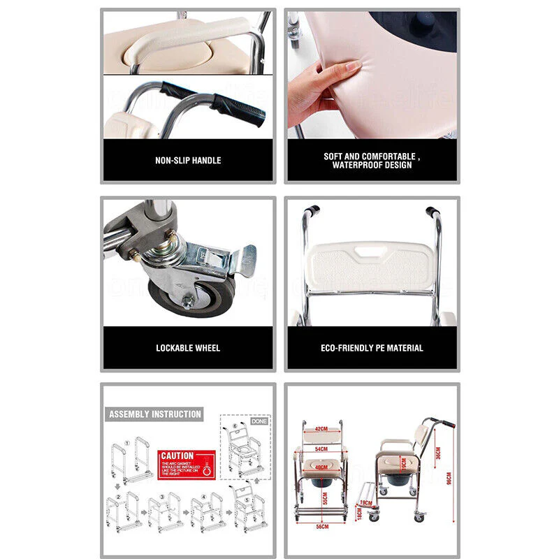 Mobile Shower Toilet Commode Chair - Image 4